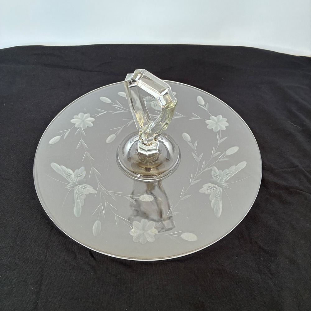 Vtg Etched Glass Butterfly Tidbit Tray Cottage Victorian Shabby Chic Tea Party